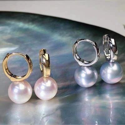 DIY珍珠耳钉配件 S925纯银饰品 金色银色耳扣女空托 配8-12mm圆珠