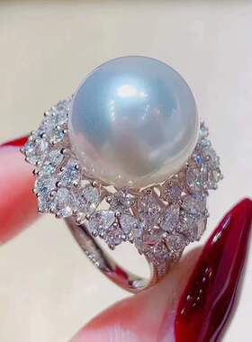 DIY珍珠小配件 S925纯银饰品 华丽时尚女戒指空托 配13-14mm圆珠