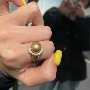 配12 DIY珍珠配件 13mm圆 银饰托 金色银色时尚 S925 纯银戒指空托