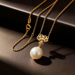 DIY珍珠配件 S925纯银套链空托 扇子款吊坠带银链女 配9-13mm圆珠