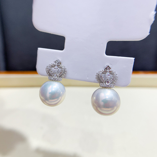 DIY珍珠耳钉配件 S925纯银饰品 金色银色耳钉女空托 配8-12mm圆珠