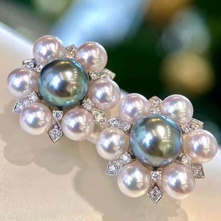 DIY珍珠耳钉配件 S925纯银饰品 金色银色耳钉女空托 配3-9mm圆珠