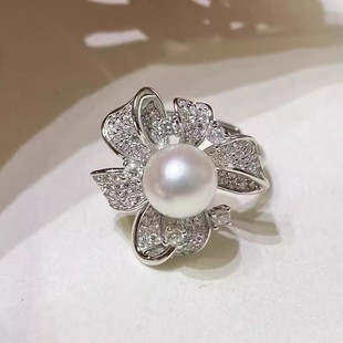 DIY珍珠耳钉配件 S925纯银饰品 时尚遮瑕耳钉女空托 配8-10mm圆珠