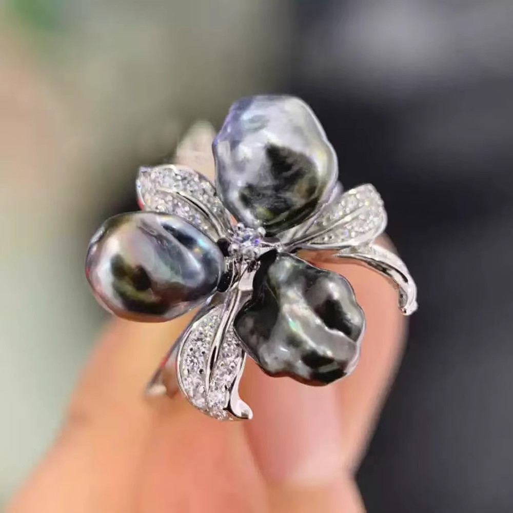 DIY珍珠小配件 S925纯银饰品 时尚金色银色戒指空托 配6-9mm圆珠