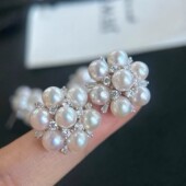 S925纯银饰品 多珠时尚 耳钉女空托 DIY珍珠耳钉配件 配5 7mm圆珠