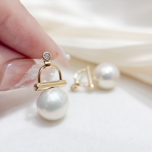 DIY珍珠耳钉配件 S925纯银饰品 金色银色耳钉空托 配10-13mm圆珠