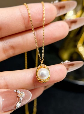 DIY珍珠配件 S925纯银套链空托 金色银色吊坠带银链女 配6-8mm圆