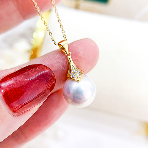 DIY珍珠小配件 S925纯银饰品 金色银色吊坠空托 配10-15mm圆珠