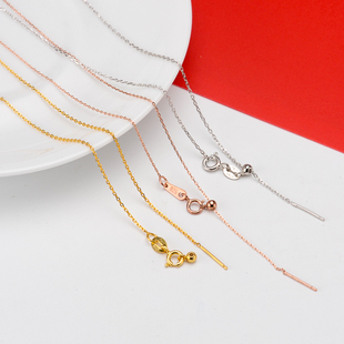 DIY珍珠配件 S925纯银 项调节项链镀白金黄金O字链 环扣链细十字