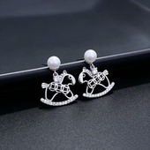 S925 纯银耳钉空托 金银色银饰马年耳环 DIY珍珠配件 配4 6mm圆扁