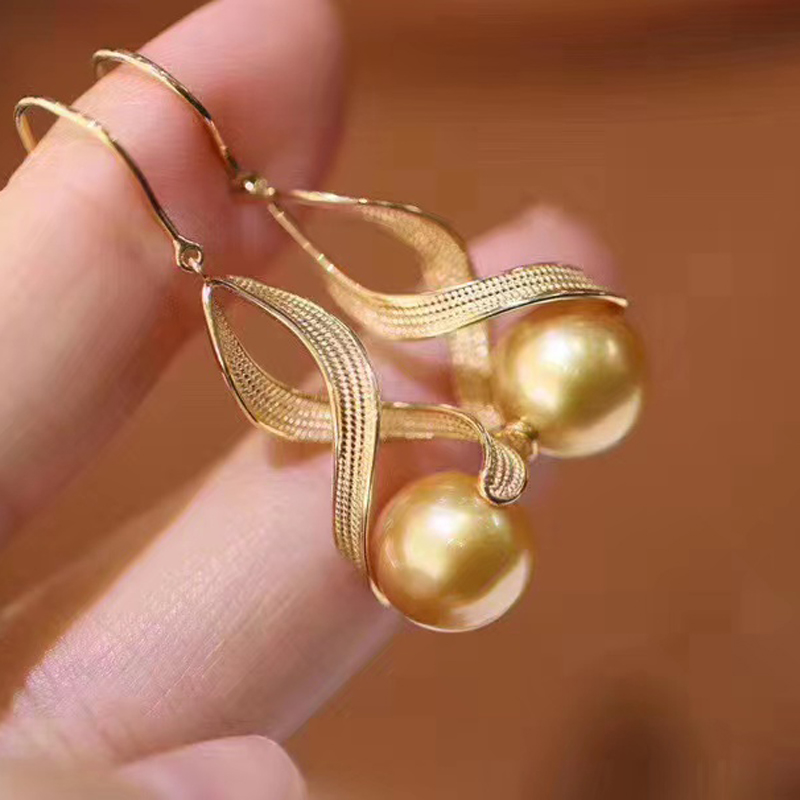 DIY珍珠耳钉配件 S925纯银饰品 金色银色耳钩女空托 配7-8mm圆珠