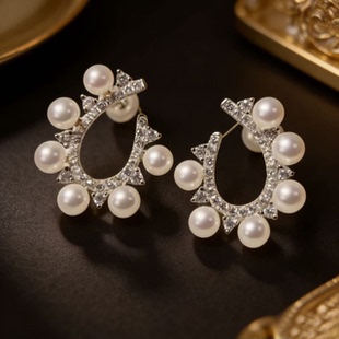 DIY珍珠耳钉配件 S925纯银饰品 时尚多珠耳钉女空托 配3-4mm圆珠