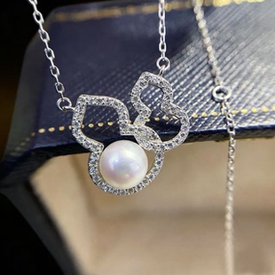 配5 DIY珍珠配件 吊坠带银链女 葫芦款 7mm圆珠 S925纯银套链空托