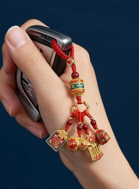 2026年新款钥匙扣古法金多宝小葫芦汽车挂件好运招财沙金挂链饰品