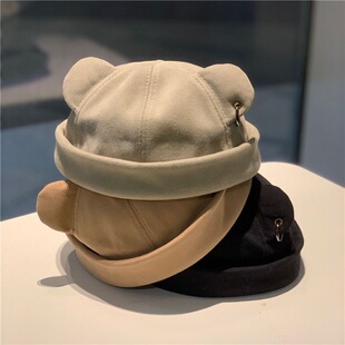 韩版ins瓜皮帽子女秋冬新款猫耳朵雅痞街头嘻哈帽潮流个性地主帽