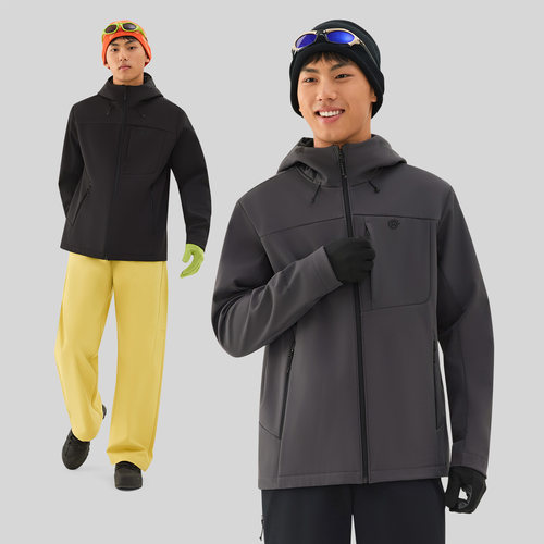TECTOP/探拓户外男士加绒软壳衣秋冬防风防泼水徒步登山连帽外套
