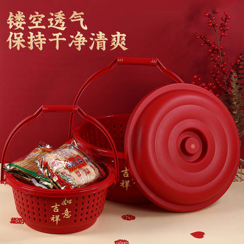 家用红色喜庆手提篮子圆形图片