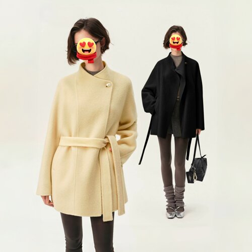 小个子短款立领双面羊毛大衣女