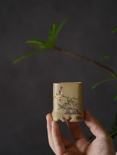‌紫砂竹韵石趣主人杯吕霞手制130cc紫砂段泥竹节杯身挺拔雅致