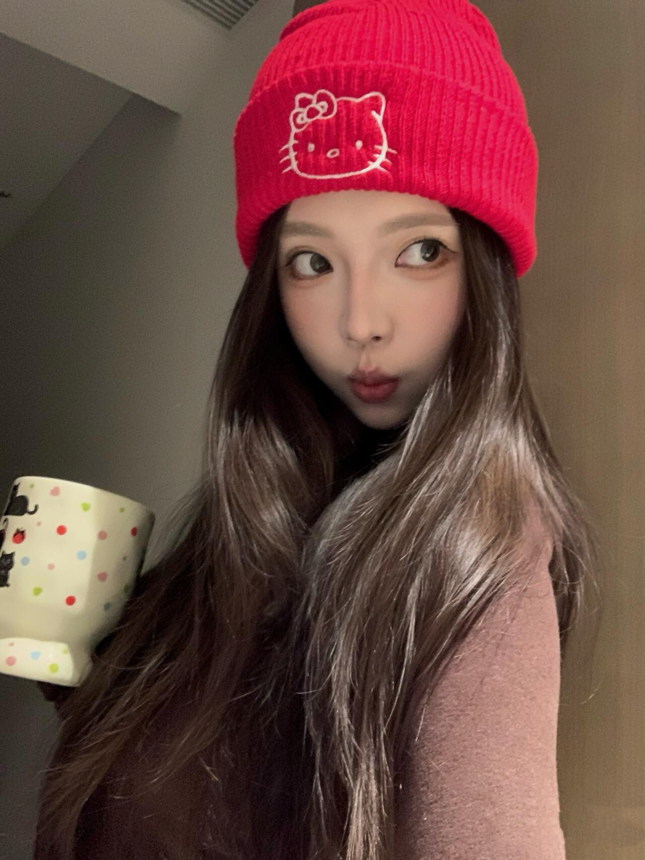 冬季新年红可爱kitty保暖针织帽