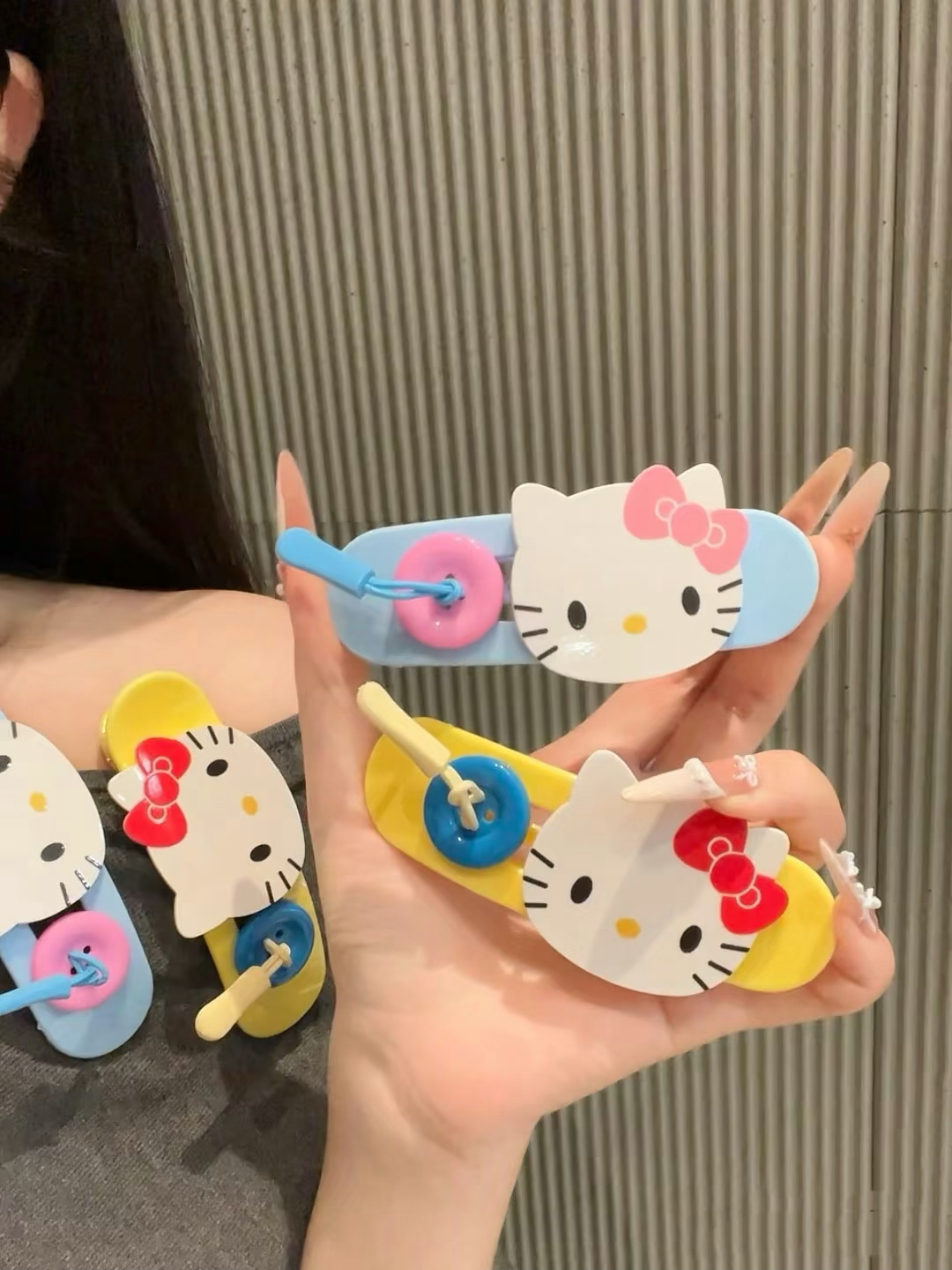 两个装可爱学生撞色Kitty一字夹猫咪纽扣大号发夹高级感发饰女