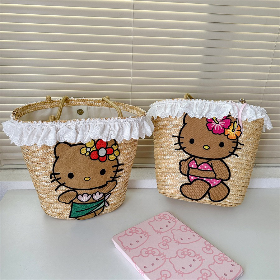 黑皮kitty大容量编织单肩包