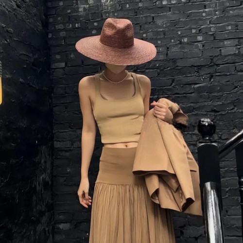 欧美春夏新款简约时尚咖色大檐细致麦秆草爵士帽沙滩旅游防晒草帽