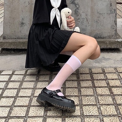 小腿袜女夏天薄款JK袜子女中筒丝袜天鹅绒过膝长袜半截白丝