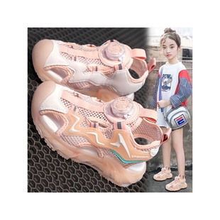 夏季 乔丹真皮女童包头凉鞋 2024儿童网面透气运动女孩中大童沙滩鞋