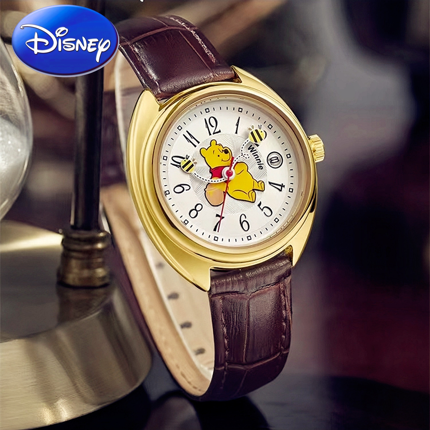 迪士尼手表女时尚复古初高中青少年夜光石英防水腕表女