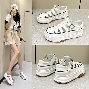 包头凉鞋女厚底真皮2024年夏季新款真皮百搭搭配裙子的鞋子小白鞋