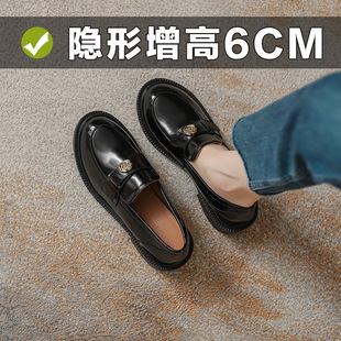 黑色乐福鞋女2025年秋季新款一脚蹬英伦风内增高女鞋小码32小皮鞋