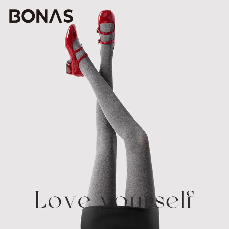 宝娜斯灰色打底裤女秋冬加绒加厚打底袜冬天可外穿连裤袜高腰提臀