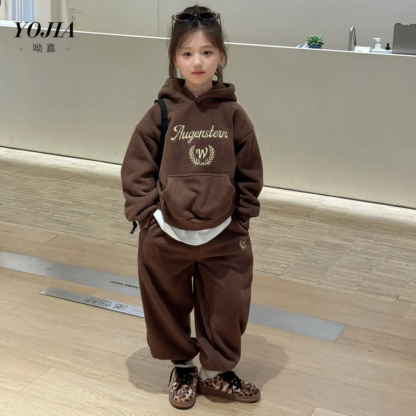 YOJIA女童加绒套装冬季2025新款洋气运动童装加厚儿童两件套冬装