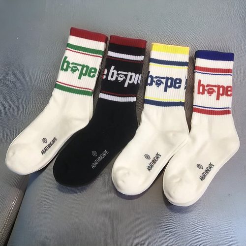 潮牌毛巾底篮球纯棉运动袜bape