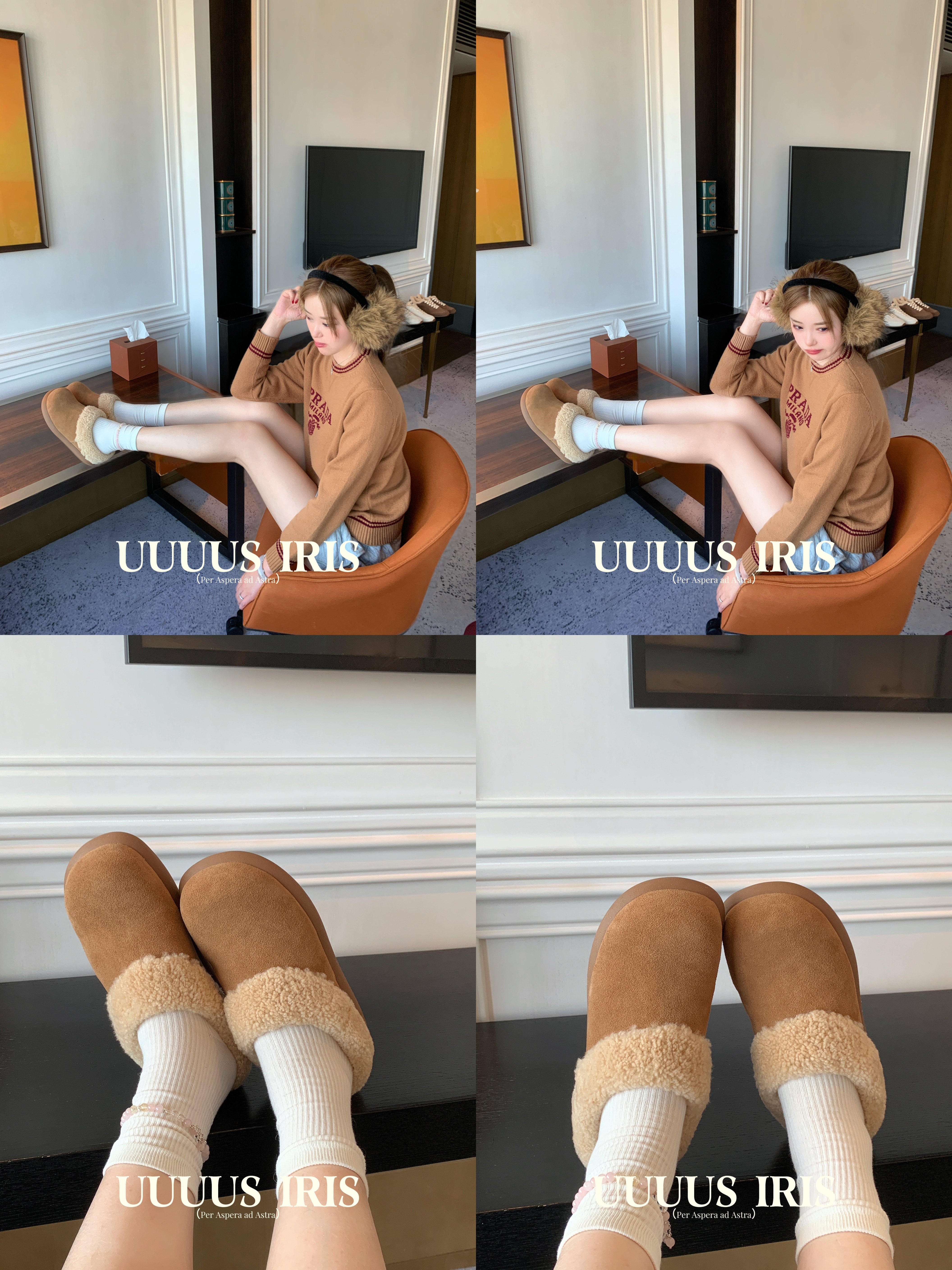 Uuuus【土豆勃肯】可爱圆头羊羔毛皮毛一体勃肯半拖鞋保暖毛毛鞋,女鞋,毛毛鞋,淘宝优惠券,粉丝福利购,淘宝优惠卷