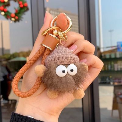 水貂毛煤球汽车钥匙扣挂件可爱女生包包挂饰卡通创意毛绒钥匙挂扣