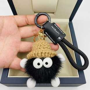 高档水貂毛小煤球汽车钥匙扣挂件可爱卡通情侣包包背包钥匙链挂饰