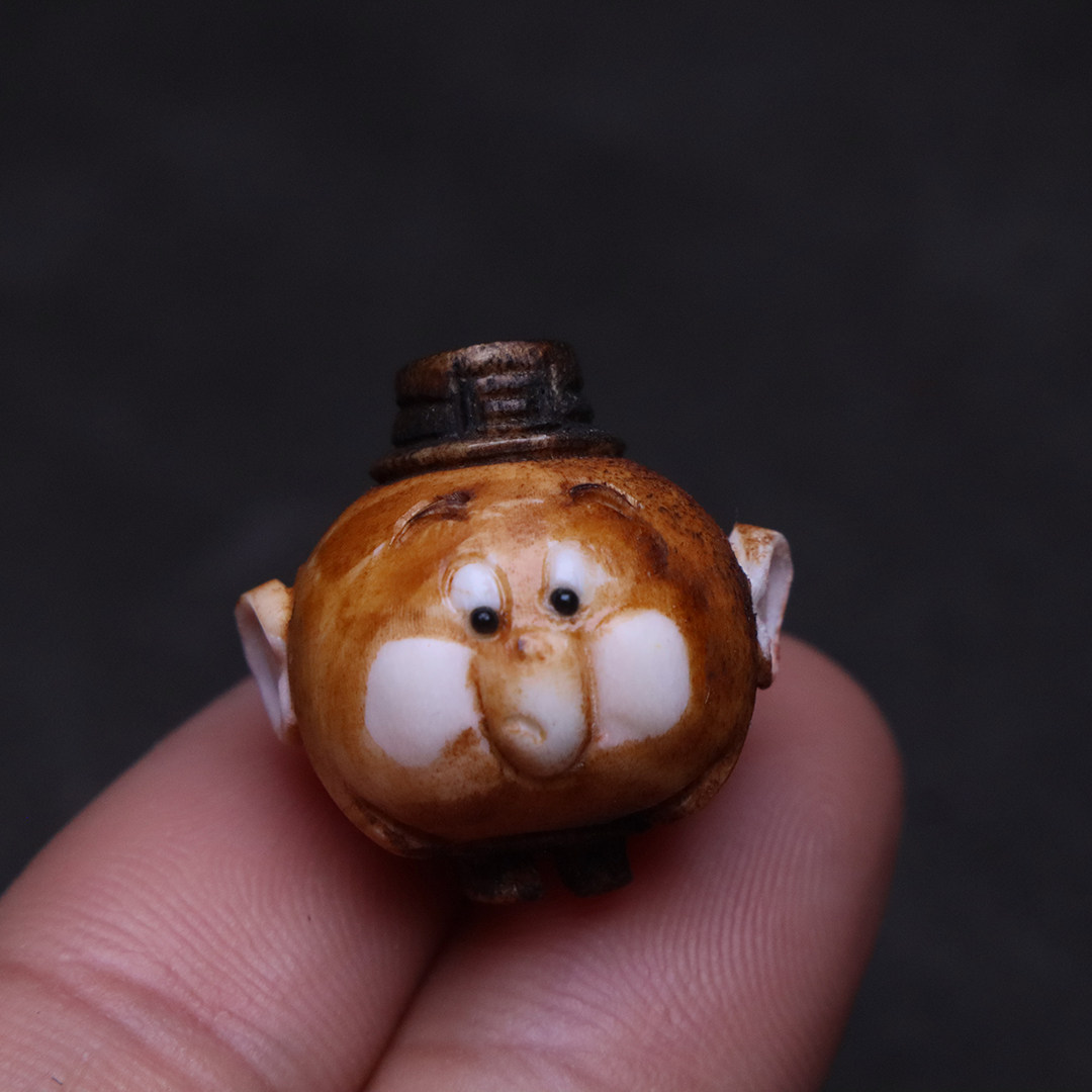 手工鹿角根付老鼠杰瑞吊坠隔珠