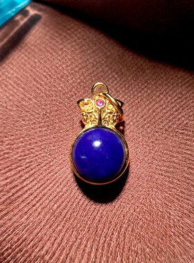 天然青金石镶嵌s925纯银镀金饕餮纹雨渐耳吊坠侧挂提溜手串配饰