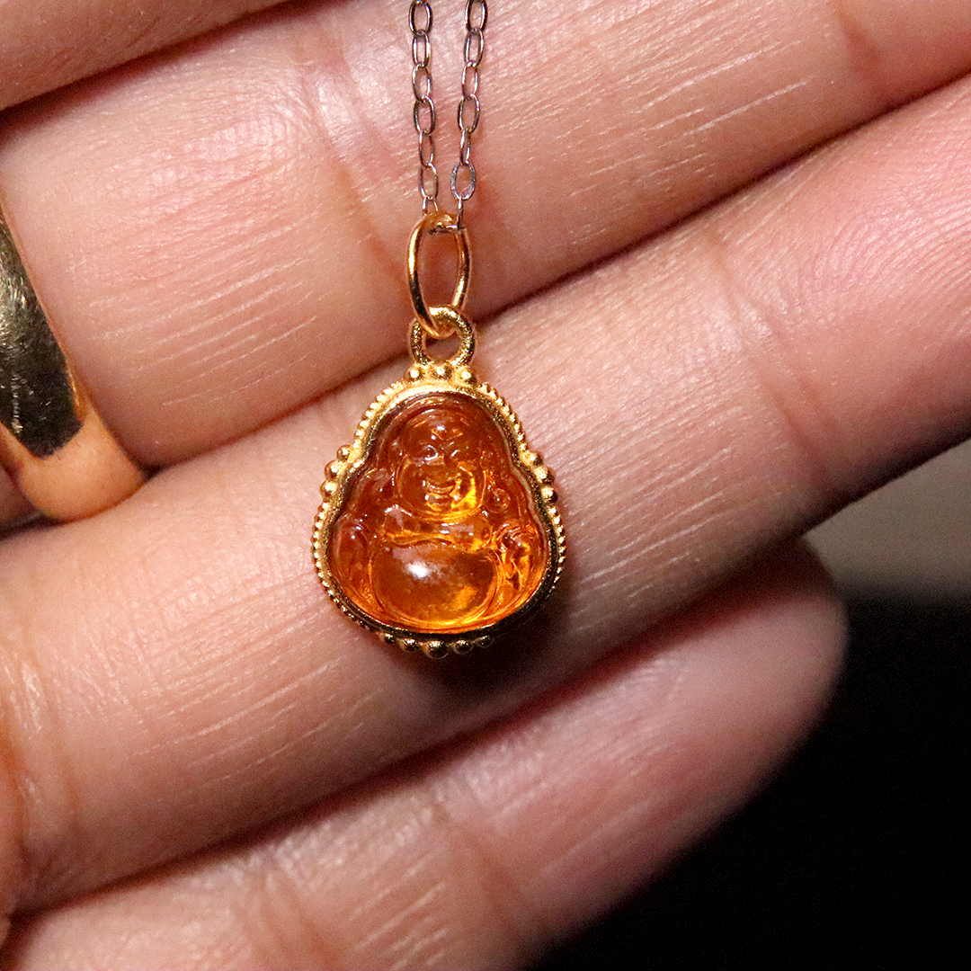 银镀金纯银925蜜蜡弥勒佛背云隔珠吊坠侧挂菩提手链编绳文玩配饰