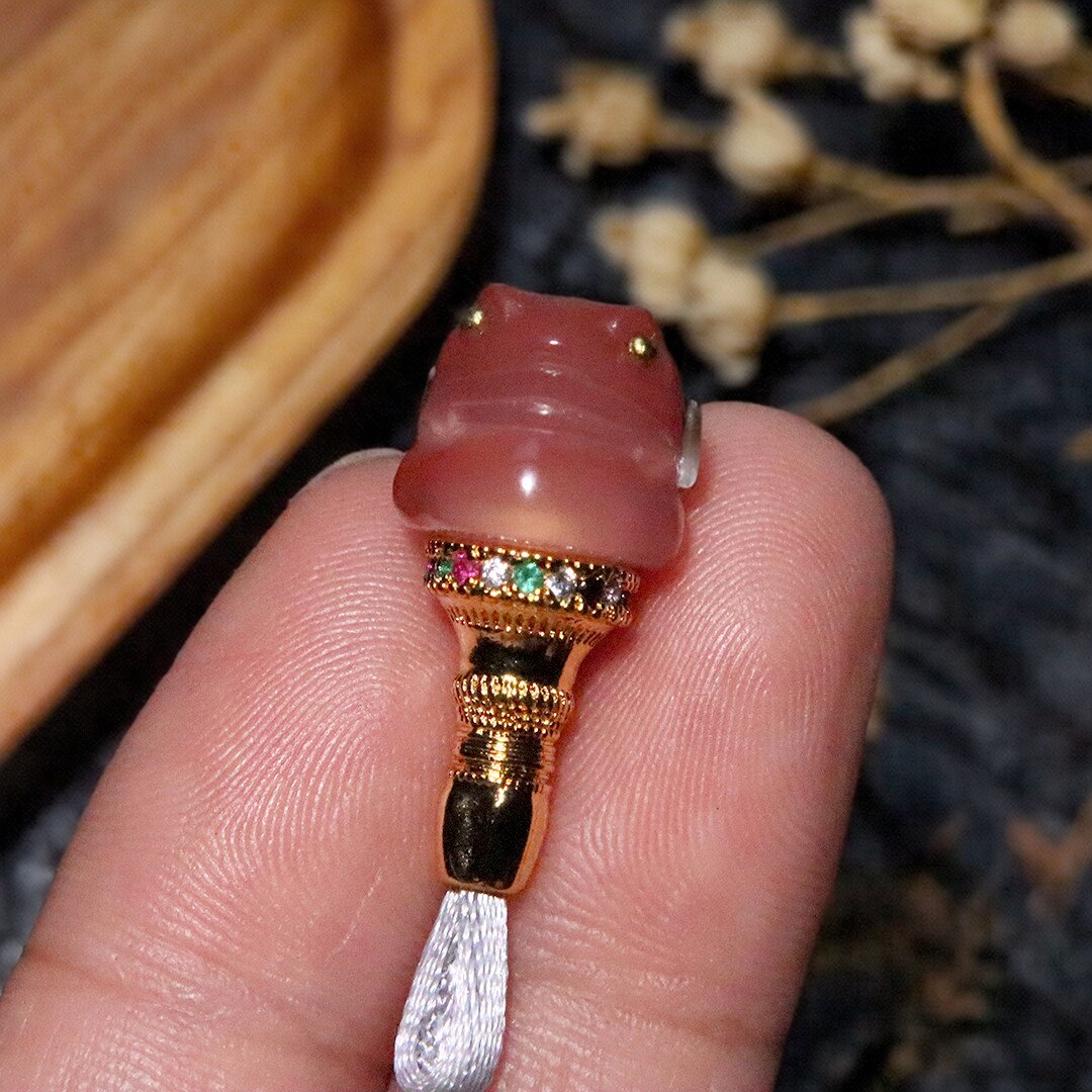 天然玛瑙粉糯分体金蟾三通配件