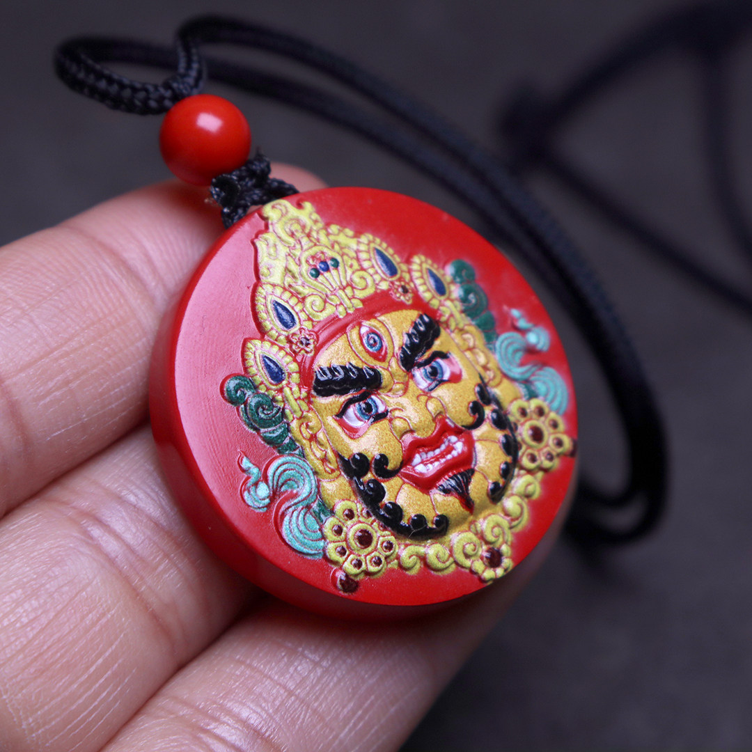 朱砂彩绘唐卡黄财神吊坠挂件