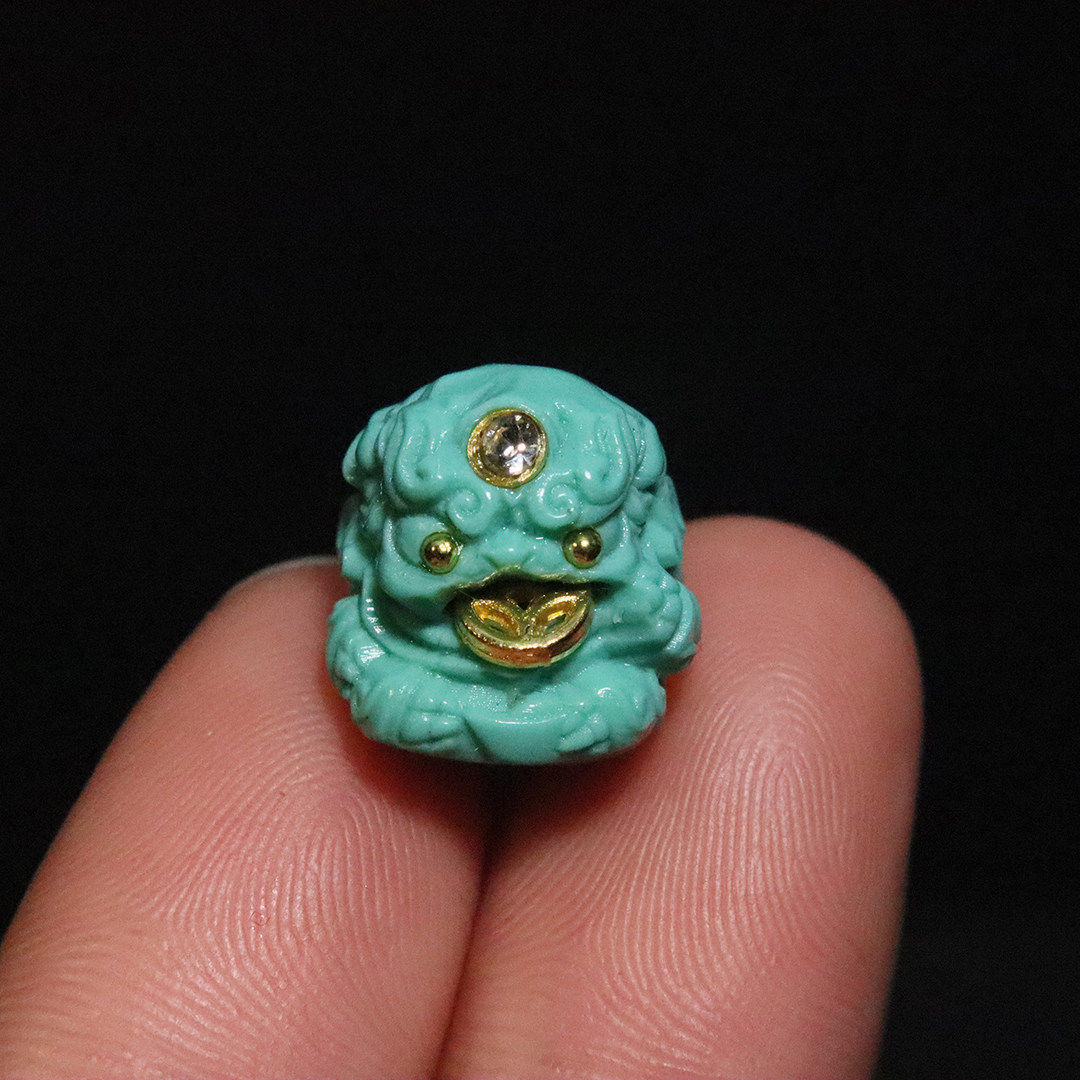 优化绿松蒙松精工吞金兽醒狮镶嵌背云吊坠菩提手串diy文玩配饰