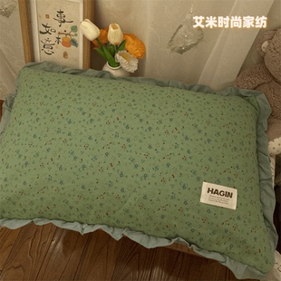 ins韩式花边全棉水洗棉荞麦枕复古碎花学生寝室单人小枕头可拆洗