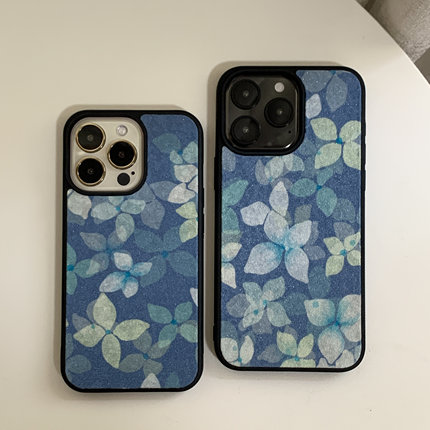 细闪水彩绣球花丝绸布艺手机壳适用于iPhone17 16 15 14 13全系列