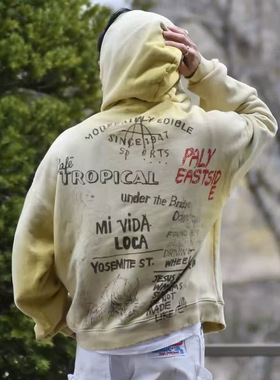 25新款PalyHollywood EPDS美式潮牌男士休闲泥染复古做旧连帽卫衣