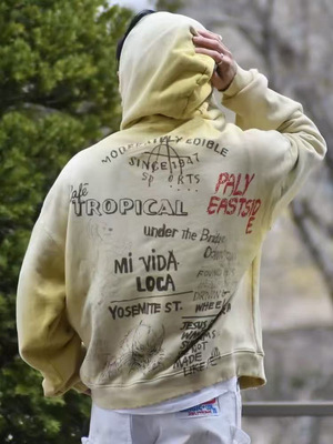 25新款PalyHollywood EPDS美式潮牌男士休闲泥染复古做旧连帽卫衣