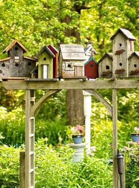 花园鸟窝摆件包邮 小鸟喂鸟器花插庭院装饰摆件复古做旧摄影道具