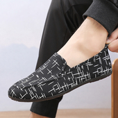 老北京布鞋 子 潮流透气懒人休闲软底一脚蹬帆布百搭潮男鞋 男士 夏季